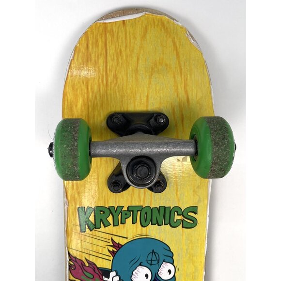 KRYPTONICS 22"x5.75" Locker Board SKATEBOARD Yellow Blue Skull 50mm Wheels - Picture 4 of 10